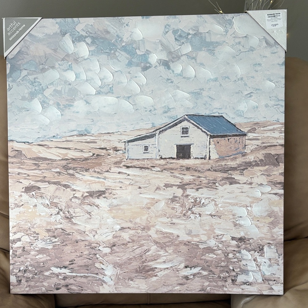 White Barn Landscape Canvas Art
